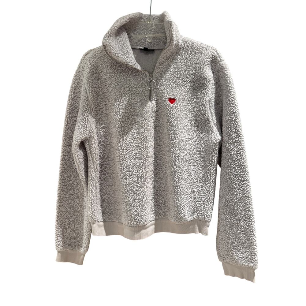 Topshop Borg Heart Quarter Zip Pullover Teddy Sherpa Size 10